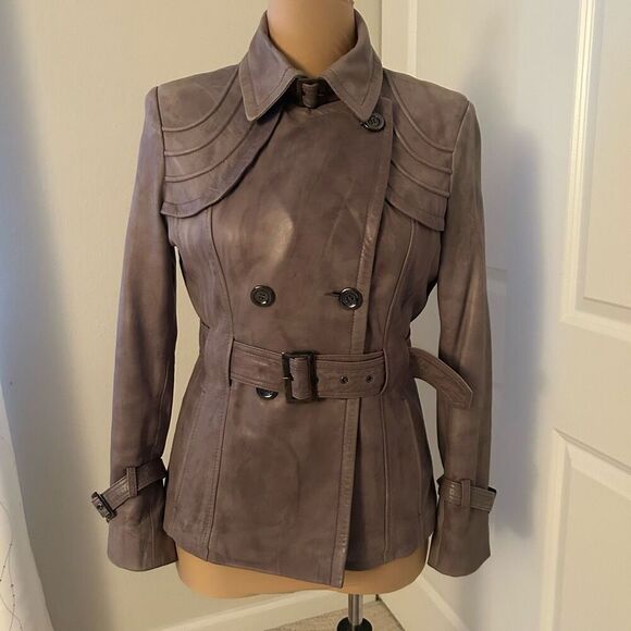 Guess Gray Genuine Leather Belted Jacket M - Picture 1 of 9